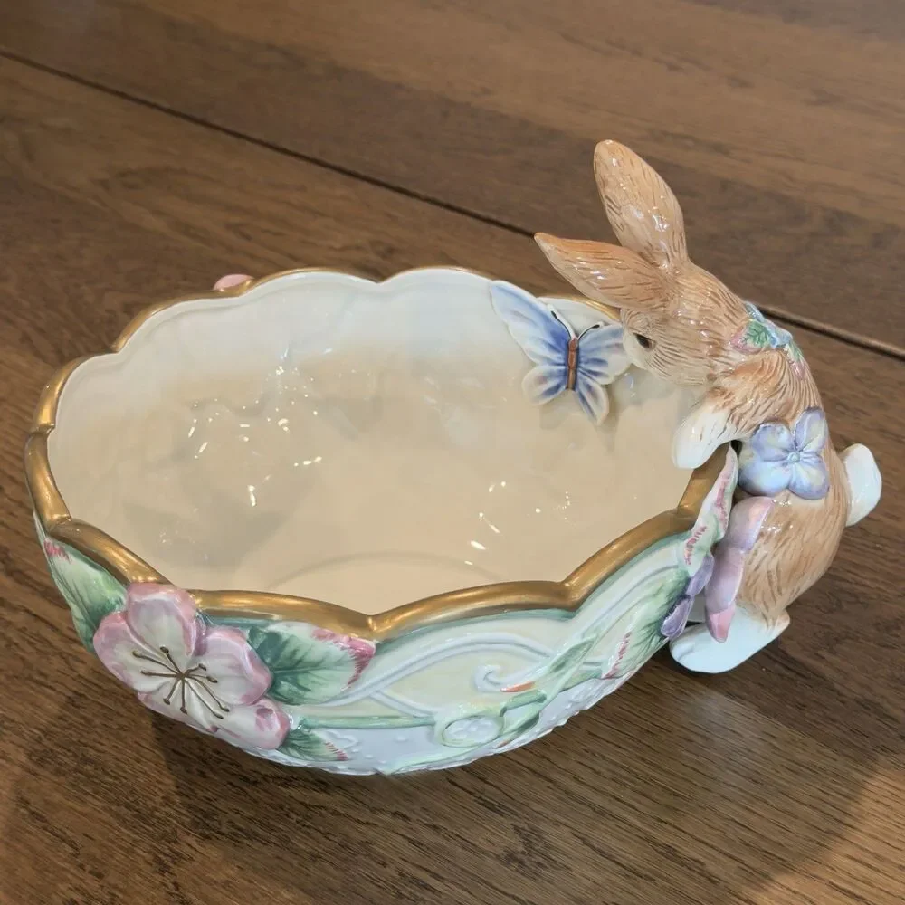 Fitz and Floyd Garden Rhapsody Serving Bowl 10.5” Ceramic Spring Easter Vintage